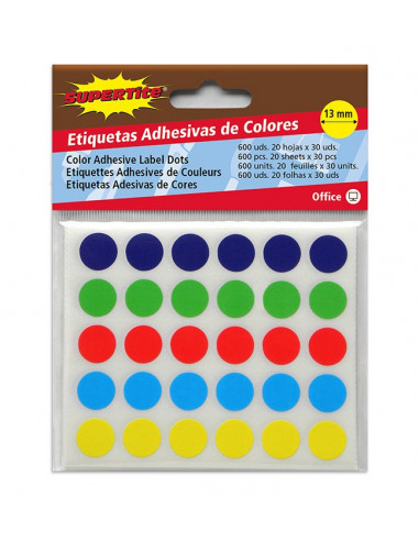 SUPERTITE Étiquettes adhésives rondes de couleurs 4 couleurs x600
