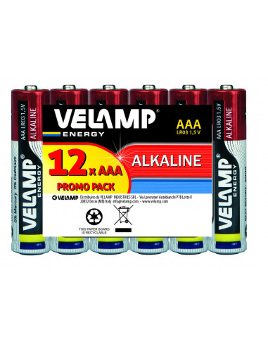 VELAMP Pack de 12 Piles Alcaline LR03 AAA 1,5V