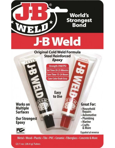 JBWELD Tube de colle Original Cold-Weld Formula Steel Reinforced Epoxy J-B WELD TWIN TUBE 2 oz