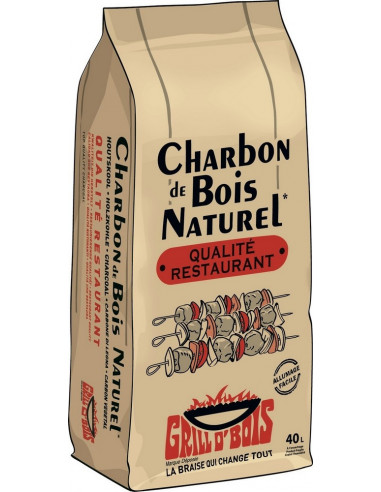 GRILL O’ BOIS Charbon de bois 40 L "Qualité Restaurant"