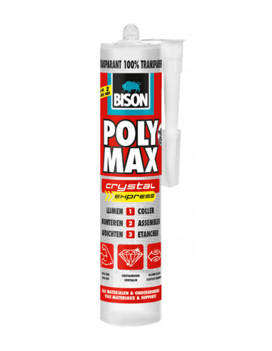 BISON POLY MAX® CRYSTAL EXPRESS Colle-mastic de montage et d'étanchéité  universelle Crystal Clear 300 g