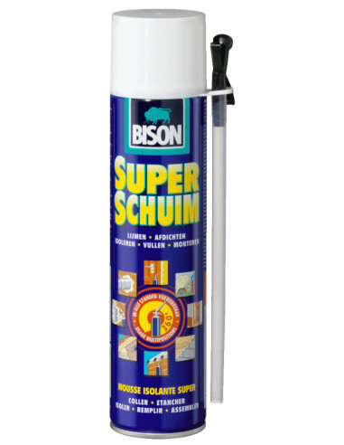 BISON MOUSSE ISOLANTE SUPER Mousse polyuréthane universelle à expansibilité élevée. Utilisable dans toutes positions - 400 mL