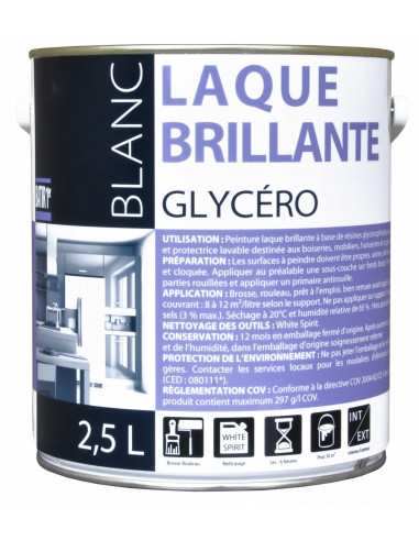 RECA Peinture Glycéro Laque Blanc Brillant 2,5L - 1er Prix