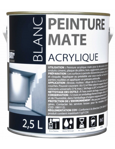 RECA Peinture Intérieur Acrylique Blanc Mat 2,5L - 1er Prix