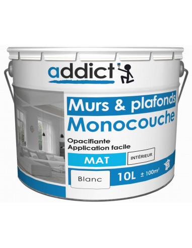RECA Peinture Acrylique Murs et Plafonds Monocouche ADDICT Blanc Mat 10 L