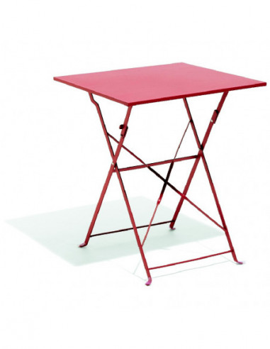 DIFFUSION Table carrée Boston pliante rouge 2 personnes, Dim. L 60 x l 60 x H 71 cm, métal