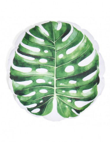 DIFFUSION Coussin d'extérieur forme feuille vert blanc, Polyester déperlant, garnissage microbilles