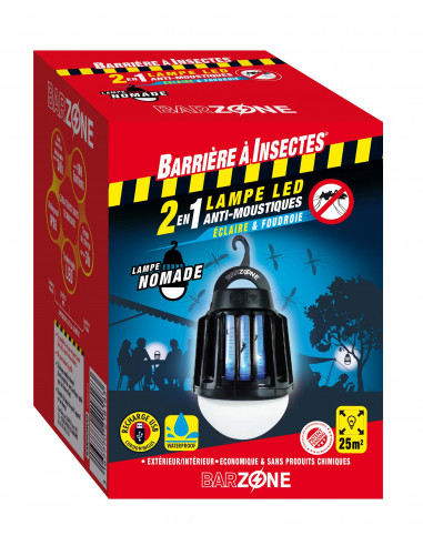 BARRIÈRE À INSECTES® -  BARZONE Lampe LED nomade anti-moustiques 2 en 1