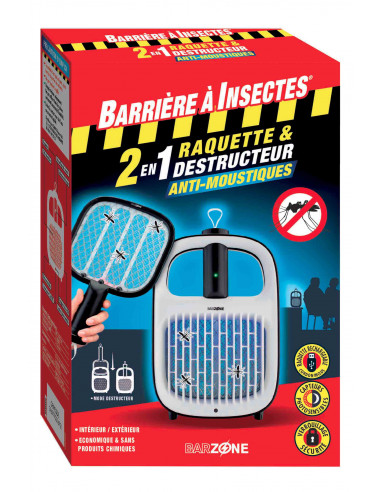 BARRIÈRE À INSECTES® - BARZONE Raquette et destructeur anti-moustiques 2 en 1