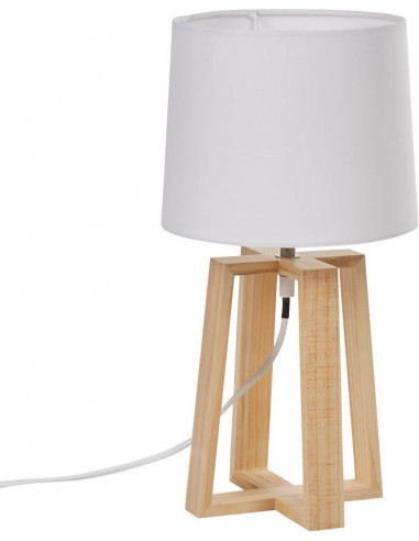 DIFFUSION 534973 Lampe trépied à poser socle bois blanc/naturel - Ø18 x H.39 cm