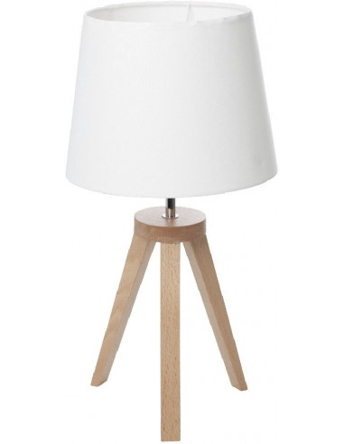 DIFFUSION 534976 Lampe avec abat jour blanc sur trépied en bois - 26 x 26 x H.50 cm