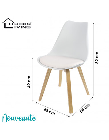 FORNORD 152012 Chaise blanche EMY avec coussin - 45 x 58 x H.49/82 cm