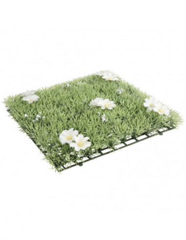 DIFFUSION 372587 Dalle de gazon artificiel fleurs blanches - 25 x 25 cm