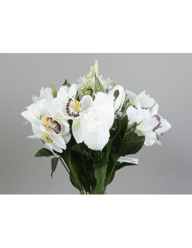 DIFFUSION 429035 Piquet de fleur rose, orchidée et crocus blanc - 18 têtes, H.42 cm