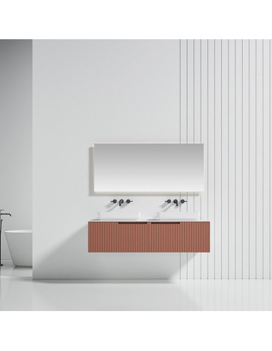 T&W TW-CT017 Ensemble meuble de salle de bain mural/suspendu à double vasque avec miroir - 120 x 50 x 46,5 cm