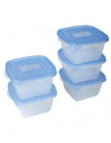 DIFFUSION 348112 Boîte alimentaire Take away 1.1 L transparente et bleue (x5) - 17,5 x 16 x 14,5 cm, plastique