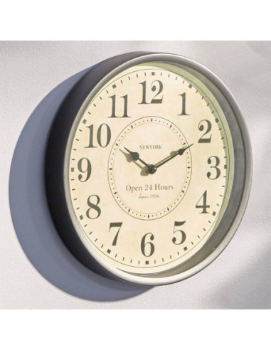 DIFFUSION 560373 Horloge ronde style belle époque en métal - Ø30 x Ép.4,2 cm, métal, verre, noir et beige