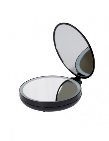 DIFFUSION 511029 Miroir double rétractable sur pied rond noir LED - Ø11,5 x 3 cm, Plastique
