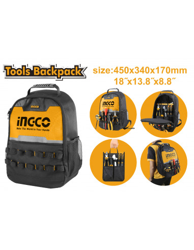INGCO HBP0101 Sac à dos porte-outils - 450 x 340 x 170 mm
