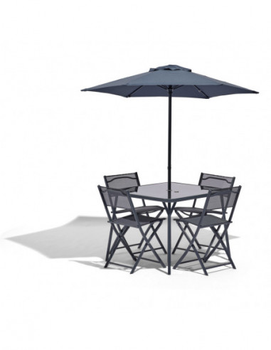 DIFFUSION 579869 Ensemble repas London avec parasol pour 4 personnes - gris, L.90 x l.90 x H.71 cm