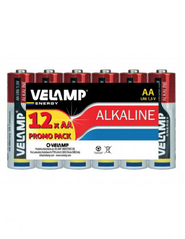 VELAMP LR6/12PACK Mulitpack de 12 piles alcalines stilo - LR6 AA, 1,5V, longue durée