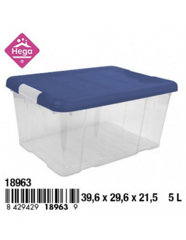 HOGAR 18963 Bac de rangement plastique Nº1 ECOFRIENDLY avec fermetures bleu transparent 16 L