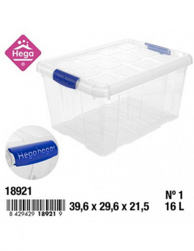 HOGAR 18921 Bac de rangement plastique Nº1 NEW BOX avec fermetures bleu transparent 16 L