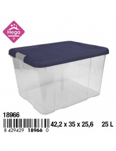 HOGAR 18966 Bac de rangement plastique Nº2 ECOFRIENDLY avec fermetures bleu transparent 25 L