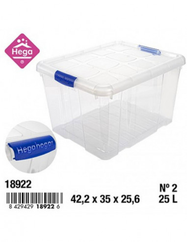 HOGAR 18922 Bac de rangement plastique Nº2 NEW BOX avec fermetures bleu transparent 25 L