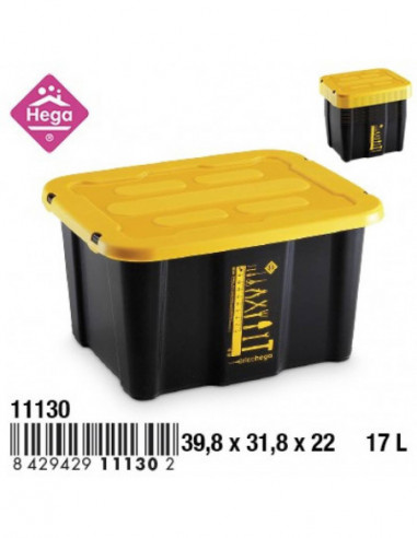 HOGAR 11130 Bac de rangement plastique BIG BEN BRICOHEGA noir/jaune 17 L