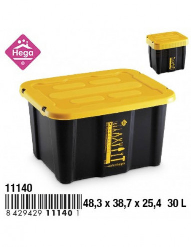 HOGAR 11140 Bac de rangement plastique BIG BEN BRICOHEGA noir/jaune 30 L
