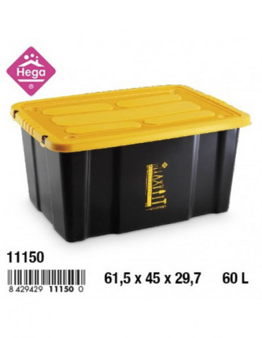 HOGAR 11150 Bac de rangement plastique BIG BEN BRICOHEGA noir/jaune 60 L
