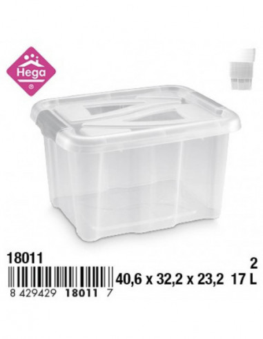 HOGAR 18011 Bac de rangement plastique Nº2 BIG BEN avec fermetures transparent 17 L