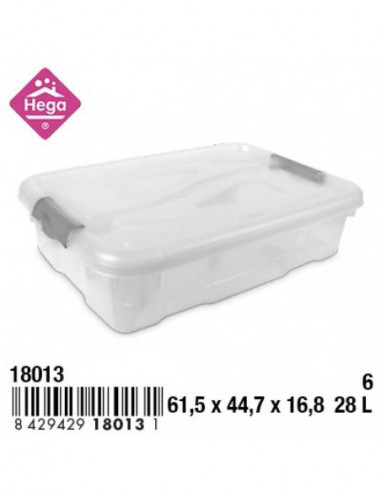 HOGAR 18013 Bac de rangement plastique Nº6 BIG BEN avec fermetures et roulettes transparent 28 L