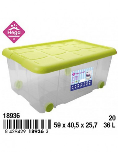 HOGAR 18936 Bac de rangement plastique  Nº20 NEW BOX avec fermetures et roulettes bleu transparent 36 L