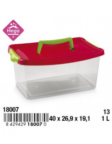 HOGAR 18007 Bac de rangement plastique COLISEO avec poignée et fermetures bleu/rouge/vert 13 L
