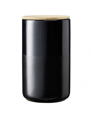 DIFFUSION 582018 Pot en céramique noir avec couvercle en bois - Ø9,5 x H.16,5 cm