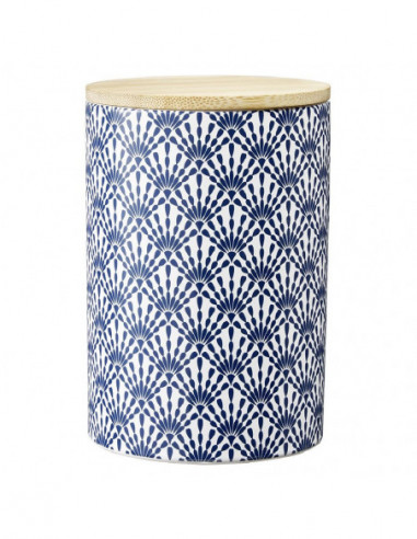 DIFFUSION 582010 Pot en céramique motif bleu avec couvercle en bois - Ø9,5 x H.14,5 cm