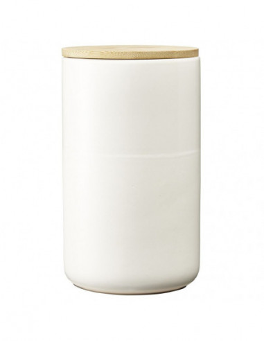 DIFFUSION 582012 Pot en céramique blanc avec couvercle en bois - Ø9,5 x H.16,5 cm