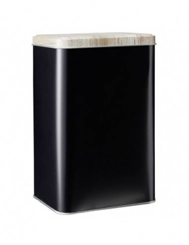 DIFFUSION 583398 Boîte rectangulaire en métal noir avec couvercle effet bois - 13 x 10 x 20 cm
