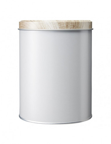 DIFFUSION 583397 Boîte ronde en métal gris avec couvercle effet bois - Ø10 x H.13 cm