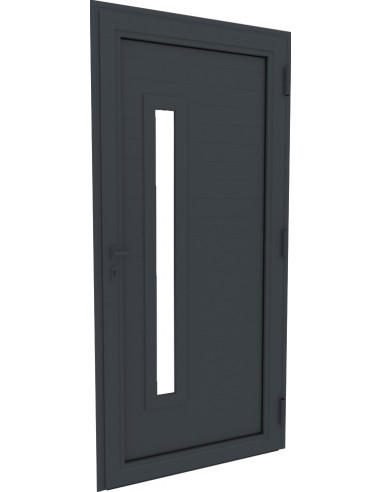 ALU Porte d'entrée aluminium avec hublot rectangle L.900 x H.2200 mm gauche gris anthracite