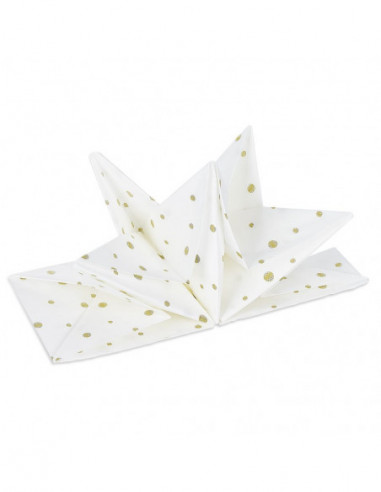 DIFFUSION 572508 Serviette origami en papier blanc motif pois dorés x 12 - L.60 x l.40 cm