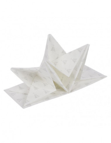 DIFFUSION 572514 Serviette origami en papier motif sapin blanc argenté x 12 - L.60 x l.40 cm