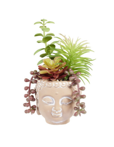 DIFFUSION 604463 Plante artificielle + pot Bouddha en ciment - Ø8 x H.17,5 cm