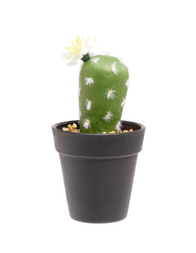 DIFFUSION 604755 Cactus artificiel avec fleur vert et blanc - Ø7,5 x H.15 cm