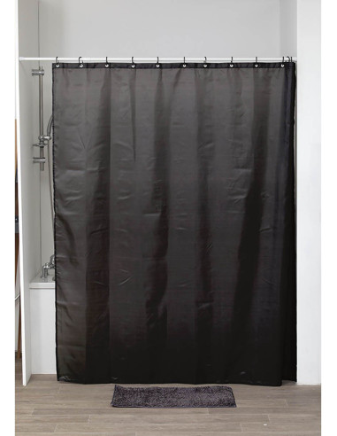 TENDANCE 1204103 Rideau de douche avec anneaux noir - 180 x 180 cm