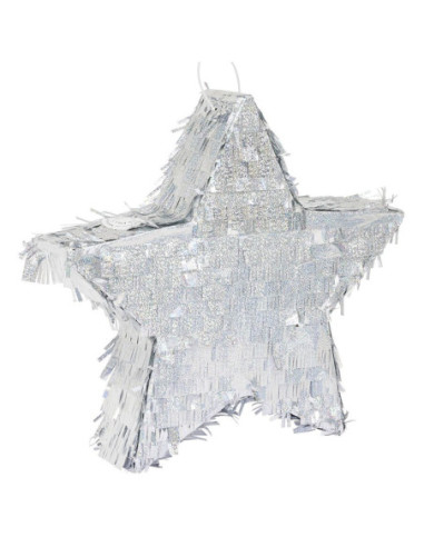 DIFFUSION 607200 Piñata étoile argentée en carton - L.45 x l.9 x H.44 cm