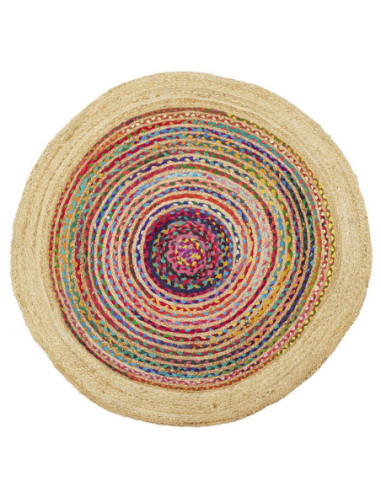 DIFFUSION 605286 Tapis rond jute et coton cercle multicolore - Ø120 cm