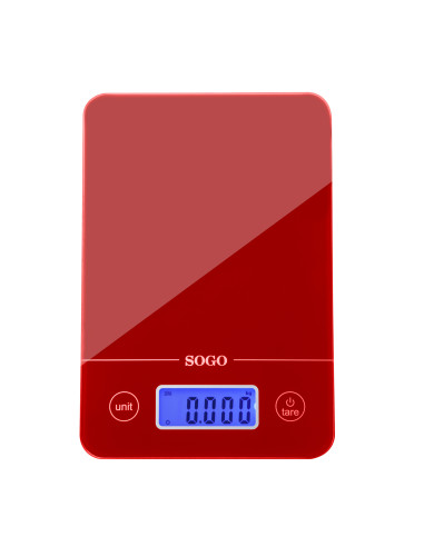 SOGO Balance de cuisine électronique rectangle rouge - 22 x 15 x 2,1 cm